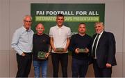 31 May 2019; Republic of Ireland manager Mick McCarthy and FAI Vice-President Noel Fitzroy with cap winners from the Irish Homeless World Cup Team 2016 during Football for All International Awards at Castleknock Hotel in Dublin. Photo by Piaras Ó Mídheach/Sportsfile