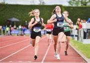 1 June 2019; Erin Leavy of St Vincent’s Dundalk, Co. Louth, right, on her way to winning the Minor Girls 800m, ahead of Aoife Brown of Castleknock Community School, Co. Dublin, who was disqualified, during the Irish Life Health All-Ireland Schools Track and Field Championships in Tullamore, Co Offaly. Photo by Sam Barnes/Sportsfile