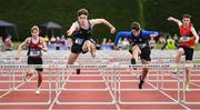 1 June 2019; Finn O'Neill of Limavady Grammar School, Co. Derry, second from left, on his way to winning the Minor Boys 75m Hurdles event during the Irish Life Health All-Ireland Schools Track and Field Championships in Tullamore, Co Offaly. Photo by Sam Barnes/Sportsfile