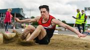 1 June 2019; Eoin Keenan of St Mary's CBS, Co. Laois, competing in the Senior Boys Long Jump event during the Irish Life Health All-Ireland Schools Track and Field Championships in Tullamore, Co Offaly. Photo by Sam Barnes/Sportsfile