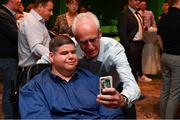 31 May 2019; Republic of Ireland Manager Mick McCarthy takes a selfie with Emmet Daly, of Kilcormac, Co Offaly, of the Irish Powerchair Team of 2014 and 2017, during Football for All International Awards at Castleknock Hotel in Dublin. Photo by Piaras Ó Mídheach/Sportsfile