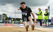1 June 2019; Aeron Doherty of St Columba's  Stranorlar, Co. Donegal, competing in the Senior Boys Long Jump during the Irish Life Health All-Ireland Schools Track and Field Championships in Tullamore, Co Offaly. Photo by Sam Barnes/Sportsfile