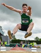 1 June 2019; Darragh Miniter of CBS Ennistymon, Co. Clare, competing in the Senior Boys Long Jump event during the Irish Life Health All-Ireland Schools Track and Field Championships in Tullamore, Co Offaly. Photo by Sam Barnes/Sportsfile