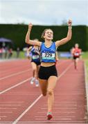 1 June 2019; Ailbhe O'Neil of St Marys Nenagh, Co. Tipperary, celebrates winning the Under 16 Girls MILE event during the Irish Life Health All-Ireland Schools Track and Field Championships in Tullamore, Co Offaly. Photo by Sam Barnes/Sportsfile