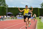 1 June 2019; Abdul Lacidiet of Kishoge Community College, Co. Dublin, celebrates winning the Under 16 Boys Mile event during the Irish Life Health All-Ireland Schools Track and Field Championships in Tullamore, Co Offaly. Photo by Sam Barnes/Sportsfile