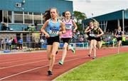 1 June 2019; Hannah Kehoe of Loreto, Co. Kilkenny, left, competing in the Junior Girls 1500m event during the Irish Life Health All-Ireland Schools Track and Field Championships in Tullamore, Co Offaly. Photo by Sam Barnes/Sportsfile