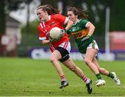 1 June 2019; Eimear Kiely of Cork in action against Sarah Houlihan of Kerry during the TG4 Munster Ladies Football Senior Championship match between Cork and Kerry at Páirc Ui Rinn in Cork. Photo by Matt Browne/Sportsfile