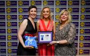 31 May 2019; The 2019 Teams of the Lidl Ladies National Football League awards were presented at Croke Park on Friday, May 31. The best players from the four divisions in the Lidl National Football Leagues were selected by the LGFA’s All Star committee. Molly McGloin of Fermanagh is pictured receiving her Division 4 award from Marie Hickey, Ladies Gaelic Football Association President, and Sian Gray, Head of Marketing, Lidl Ireland. Photo by David Fitzgerald/Sportsfile