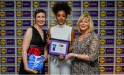 31 May 2019; The 2019 Teams of the Lidl Ladies National Football League awards were presented at Croke Park on Friday, May 31. The best players from the four divisions in the Lidl National Football Leagues were selected by the LGFA’s All Star committee. Lara Dahunsi of Antrim is pictured receiving her Division 4 award from Marie Hickey, Ladies Gaelic Football Association President, and Sian Gray, Head of Marketing, Lidl Ireland. Photo by David Fitzgerald/Sportsfile