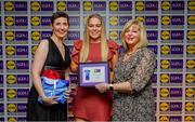 31 May 2019; The 2019 Teams of the Lidl Ladies National Football League awards were presented at Croke Park on Friday, May 31. The best players from the four divisions in the Lidl National Football Leagues were selected by the LGFA’s All Star committee. Monica McGuirk of Meath is pictured receiving her Division 3 award from Marie Hickey, Ladies Gaelic Football Association President, and Sian Gray, Head of Marketing, Lidl Ireland. Photo by David Fitzgerald/Sportsfile