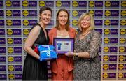 31 May 2019; The 2019 Teams of the Lidl Ladies National Football League awards were presented at Croke Park on Friday, May 31. The best players from the four divisions in the Lidl National Football Leagues were selected by the LGFA’s All Star committee. Karen McGrath of Waterford is pictured receiving her Division 2 award from Marie Hickey, Ladies Gaelic Football Association President, and Sian Gray, Head of Marketing, Lidl Ireland. Photo by David Fitzgerald/Sportsfile