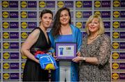 31 May 2019; The 2019 Teams of the Lidl Ladies National Football League awards were presented at Croke Park on Friday, May 31. The best players from the four divisions in the Lidl National Football Leagues were selected by the LGFA’s All Star committee. Hannah Looney of Cork is pictured receiving her Division 1 award from Marie Hickey, Ladies Gaelic Football Association President, and Sian Gray, Head of Marketing, Lidl Ireland. Photo by David Fitzgerald/Sportsfile