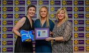 31 May 2019; The 2019 Teams of the Lidl Ladies National Football League awards were presented at Croke Park on Friday, May 31. The best players from the four divisions in the Lidl National Football Leagues were selected by the LGFA’s All Star committee. Neamh Woods of Tyrone is pictured receiving her Division 2 award from Marie Hickey, Ladies Gaelic Football Association President, and Sian Gray, Head of Marketing, Lidl Ireland. Photo by David Fitzgerald/Sportsfile