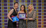 31 May 2019; The 2019 Teams of the Lidl Ladies National Football League awards were presented at Croke Park on Friday, May 31. The best players from the four divisions in the Lidl National Football Leagues were selected by the LGFA’s All Star committee. Sinéad Greene of Cavan is pictured receiving her Division 2 award from Marie Hickey, Ladies Gaelic Football Association President, and Sian Gray, Head of Marketing, Lidl Ireland. Photo by David Fitzgerald/Sportsfile