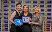 31 May 2019; The 2019 Teams of the Lidl Ladies National Football League awards were presented at Croke Park on Friday, May 31. The best players from the four divisions in the Lidl National Football Leagues were selected by the LGFA’s All Star committee. Aisling Greene of Longford is pictured receiving her Division 3 award from Marie Hickey, Ladies Gaelic Football Association President, and Sian Gray, Head of Marketing, Lidl Ireland. Photo by David Fitzgerald/Sportsfile