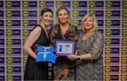 31 May 2019; The 2019 Teams of the Lidl Ladies National Football League awards were presented at Croke Park on Friday, May 31. The best players from the four divisions in the Lidl National Football Leagues were selected by the LGFA’s All Star committee. Rosie Landers of Waterford is pictured receiving her Division 2 award from Marie Hickey, Ladies Gaelic Football Association President, and Sian Gray, Head of Marketing, Lidl Ireland. Photo by David Fitzgerald/Sportsfile