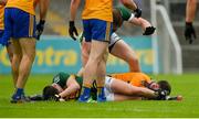 1 June 2019; Sean O'Shea of Kerry and Kevin Harnett of Clare lay on the pitch after they collided during the Munster GAA Football Senior Championship semi-final match between Clare and Kerry at Cusack Park in Ennis, Co Clare. Photo by Diarmuid Greene/Sportsfile