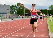 1 June 2019; Matteo Mary of St. Declans, Co. Waterford, celebrates on his way to winning the Inter Boys 1500m event during the Irish Life Health All-Ireland Schools Track and Field Championships in Tullamore, Co Offaly. Photo by Sam Barnes/Sportsfile