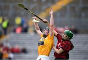2 June 2019; Finvola McVeigh of Antrim in action against Alannah Savage of Down during the Ulster Camogie Final match between Antrim and Down at St Tiernach's Park in Clones, Monaghan Photo by Oliver McVeigh/Sportsfile