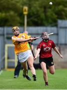 2 June 2019; Maeve Kelly of Antrim in action against Aoife Keown of Down during the Ulster Camogie Final match between Antrim and Down at St Tiernach's Park in Clones, Monaghan Photo by Oliver McVeigh/Sportsfile