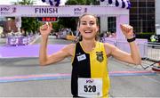 2 June 2019; Aoibhe Richardson from Kilkenny City Harriers celebrates winning the 2019 Vhi Women’s Mini Marathon. 30,000 women from all over the country took to the streets of Dublin to run, walk and jog the 10km route, raising much needed funds for hundreds of charities around the country. www.vhiwomensminimarathon.ie. Photo by Sam Barnes/Sportsfile