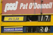 2 June 2019; A general view of the points scoreboard displaying the final score during the Munster GAA Hurling Senior Championship Round 3 match between Clare and Tipperary at Cusack Park in Ennis, Co. Clare. Photo by Diarmuid Greene/Sportsfile