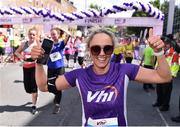 2 June 2019; Vhi Ambassador Leanne Moore celebrates after finishing the 2019 Vhi Women’s Mini Marathon. 30,000 women from all over the country took to the streets of Dublin to run, walk and jog the 10km route, raising much needed funds for hundreds of charities around the country. www.vhiwomensminimarathon.ie.  Photo by Sam Barnes/Sportsfile