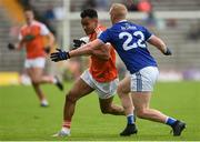 2 June 2019; Jemar Hall of Armagh in action against Cian Mackey of Cavan during the Ulster GAA Football Senior Championship Semi-Final match between Cavan and Armagh at St Tiernach's Park in Clones, Monaghan. Photo by Oliver McVeigh/Sportsfile