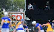 2 June 2019; RTÉ Sunday Game analysts Jackie Tyrell, left, and Ken McGrath and and presenter Joanne Cantwell look on during the Munster GAA Hurling Senior Championship Round 3 match between Clare and Tipperary at Cusack Park in Ennis, Co Clare. Photo by Piaras Ó Mídheach/Sportsfile