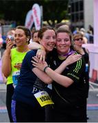 2 June 2019; Tine, left, and Leanne Hanafin, celebrate after finishing the 2019 Vhi Women’s Mini Marathon. 30,000 women from all over the country took to the streets of Dublin to run, walk and jog the 10km route, raising much needed funds for hundreds of charities around the country. www.vhiwomensminimarathon.ie.  Photo by Sam Barnes/Sportsfile