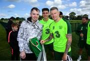 3 June 2019; Dylan Lynch, age 16, from Rathnew, Co Wicklow meets players James McClean, right, and Callum O'Dowda as part of the Share A Dream Foundation during a Republic of Ireland meet and greet at FAI National Training Centre in Abbotstown, Dublin. Photo by David Fitzgerald/Sportsfile