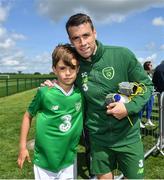 3 June 2019; Zack Lamanciuk, age 10, from Malahide, Co Dublin meets Seamus Coleman during a Republic of Ireland meet and greet at FAI National Training Centre in Abbotstown, Dublin. Photo by David Fitzgerald/Sportsfile