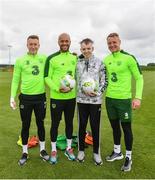 3 June 2019; Dylan Lynch, age 16, from Rathnew, Co Wicklow meets goalkeepers, from left, Sean McDermott, Darren Randolph and James Talbot as part of the Share A Dream Foundation during a Republic of Ireland meet and greet at FAI National Training Centre in Abbotstown, Dublin. Photo by David Fitzgerald/Sportsfile