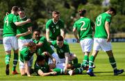 3 June 2019; Republic of Ireland players celebrate after their side's first goal, scored by Zach Elbouzedi, during the 2019 Maurice Revello Toulon Tournament match between China and Republic of Ireland at Stade de Lattre de Tassigny in Aubagne, France. Photo by Alexandre Dimou/Sportsfile