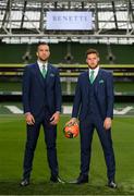 3 June 2019; Republic of Ireland's Shane Duffy, left, and Matt Doherty at the official launch of the new team suit for 2019 from sponsor Benetti Menswear at the Aviva Stadium in Dublin. Benetti are the official tailor to the FAI. For further information about Benetti log on to www.benetti.ie. Photo by Stephen McCarthy/Sportsfile
