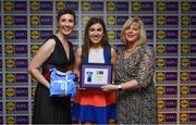 31 May 2019; The 2019 Teams of the Lidl Ladies National Football League awards were presented at Croke Park on Friday, May 31. The best players from the four divisions in the Lidl National Football Leagues were selected by the LGFA’s All Star committee. Joanne Cregg of Roscommon is pictured receiving her Division 3 award from Marie Hickey, Ladies Gaelic Football Association President, and Sian Gray, Head of Marketing, Lidl Ireland. Photo by David Fitzgerald/Sportsfile