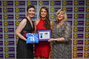31 May 2019; The 2019 Teams of the Lidl Ladies National Football League awards were presented at Croke Park on Friday, May 31. The best players from the four divisions in the Lidl National Football Leagues were selected by the LGFA’s All Star committee. Lauren Boles of Sligo is pictured receiving her Division 3 award from Marie Hickey, Ladies Gaelic Football Association President, and Sian Gray, Head of Marketing, Lidl Ireland. Photo by David Fitzgerald/Sportsfile