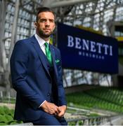3 June 2019; Republic of Ireland's Shane Duffy at the official launch of the new team suit for 2019 from sponsor Benetti Menswear at the Aviva Stadium in Dublin. Benetti are the official tailor to the FAI. For further information about Benetti log on to www.benetti.ie. Photo by Stephen McCarthy/Sportsfile