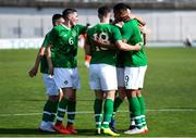 3 June 2019; Adam Idah of Republic of Ireland celebrates after scoring a goal, from a penalty, with team-mates during the 2019 Maurice Revello Toulon Tournament match between China and Republic of Ireland at Stade de Lattre de Tassigny in Aubagne, France. Photo by Alexandre Dimou/Sportsfile Photo by Alexandre Dimou/Sportsfile