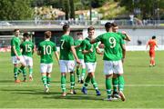 3 June 2019; Adam Idah of Ireland celebrates his scoring with team-mates during the 2019 Maurice Revello Toulon Tournament match between China and Republic of Ireland at Stade de Lattre de Tassigny in Aubagne, France. Photo by Alexandre Dimou/Sportsfile