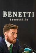 3 June 2019; Republic of Ireland's Matt Doherty during a press conference at the official launch of the new team suit for 2019 from sponsor Benetti Menswear at the Aviva Stadium in Dublin. Benetti are the official tailor to the FAI. For further information about Benetti log on to www.benetti.ie. Photo by Stephen McCarthy/Sportsfile