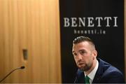 3 June 2019; Republic of Ireland's Shane Duffy during a press conference at the official launch of the new team suit for 2019 from sponsor Benetti Menswear at the Aviva Stadium in Dublin. Benetti are the official tailor to the FAI. For further information about Benetti log on to www.benetti.ie. Photo by Stephen McCarthy/Sportsfile