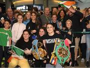 4 June 2019; Katie Taylor arrives back to Dublin Airport following her Undisputed Female World Lightweight Championship bout victory against Delfine Persoon at Madison Square Garden in New York, USA, on Saturday. Pictured is Undisputed World Lightweight Champion Katie Taylor is welcomed by fans at Dublin Airport in Dublin. Photo by Harry Murphy/Sportsfile