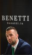 3 June 2019; Republic of Ireland's Shane Duffy during a press conference at the official launch of the new team suit for 2019 from sponsor Benetti Menswear at the Aviva Stadium in Dublin. Benetti are the official tailor to the FAI. For further information about Benetti log on to www.benetti.ie. Photo by Stephen McCarthy/Sportsfile