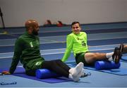 4 June 2019; Josh Cullen and David McGoldrick, left, during a Republic of Ireland gym session at the FAI National Training Centre in Abbotstown, Dublin. Photo by Stephen McCarthy/Sportsfile