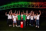 4 June 2019; Aviva, Ireland’s largest insurer, are lighting up Aviva Stadium for the first time in Irish history with the colours of Pride. The iconic home of Irish soccer and rugby will be awash with rainbow colours until June 8. See www.aviva.ie/pride or follow #SafeToDream on social media to find out more. Pictured at the turning on of the lights are Aviva staff. Photo by Stephen McCarthy/Sportsfile