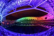 4 June 2019; Aviva, Ireland’s largest insurer, are lighting up Aviva Stadium for the first time in Irish history with the colours of Pride. The iconic home of Irish soccer and rugby will be awash with rainbow colours until June 8. See www.aviva.ie/pride or follow #SafeToDream on social media to find out more. Photo by Eóin Noonan/Sportsfile