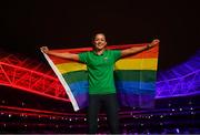 4 June 2019; Aviva, Ireland’s largest insurer, are lighting up Aviva Stadium for the first time in Irish history with the colours of Pride. The iconic home of Irish soccer and rugby will be awash with rainbow colours until June 8. See www.aviva.ie/pride or follow #SafeToDream on social media to find out more. Pictured at the turning on of the lights is Republic of Ireland captain Katie McCabe. Photo by Stephen McCarthy/Sportsfile