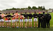 2 June 2019; Armagh Manager Kieran McGeeney and the rest of the Armagh management and subs standing during the pre match parade during the Ulster GAA Football Senior Championship Semi-Final match between Cavan and Armagh at St Tiernach's Park in Clones, Monaghan. Photo by Oliver McVeigh/Sportsfile