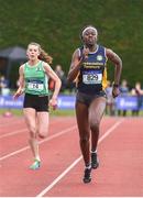 1 June 2019; Rhasidat Adeleke of Presentation Community College, Terenure, Co. Dublin,  on her way to winning the Inter Girls 200m event during the Irish Life Health All-Ireland Schools Track and Field Championships in Tullamore, Co Offaly. Photo by Sam Barnes/Sportsfile